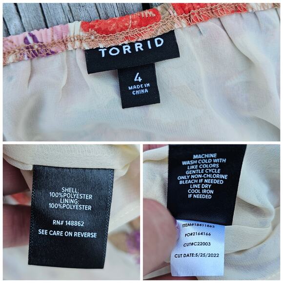 Puff Sleeve Babydoll Top Torrid Plus Size 4X Floral Print Eyelet Smocked Corset - Picture 4 of 9